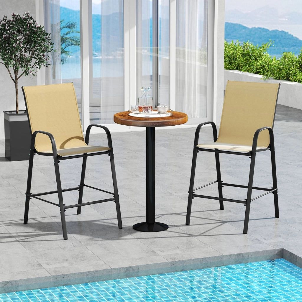 Set di 2 sgabelli da bar da esterno con seduta allargata e poggiapiedi, Sgabelli alti da patio per terrazza e piscina Beige-Sgabelli da bar