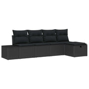 Set Divano da Giardino con cuscino 5 pz | Set Salotto da Giardino Nero polyrattan