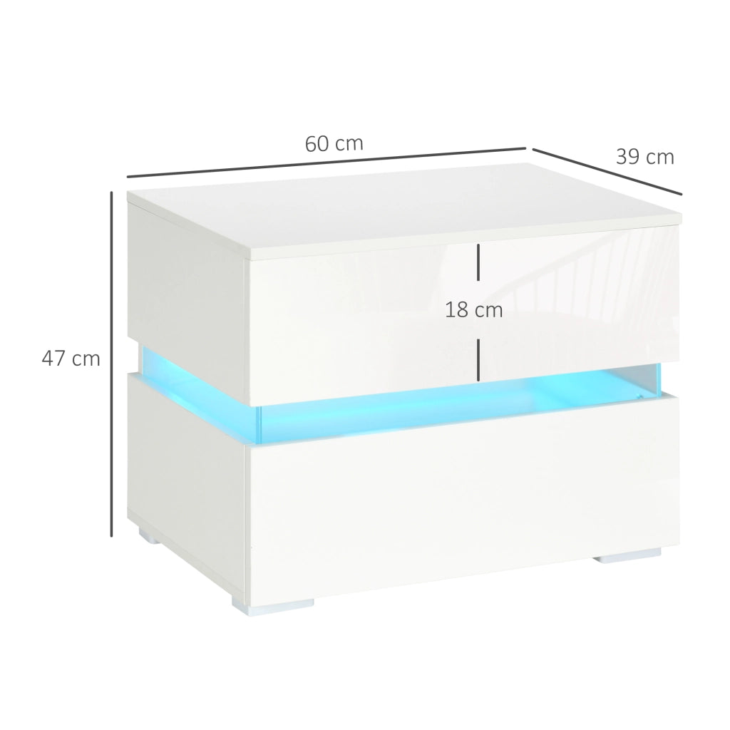 Comodino LED RGB con 2 cassetti ¨C Xylo ¨C Bianco 60x39x47cm