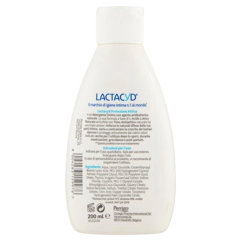 LACTACYD PROTEZIONE ATTIVA DETERGENTE INTIMO PER TUTTI I TIPI DI PELLE CON ANTIBATTERICO 200 ML