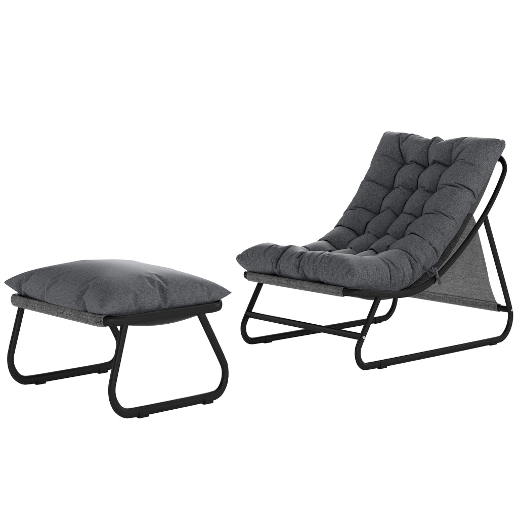 Poltrona da giardino con poggiapiedi ¨C zephmum ¨C tessuto scuro 13 cm spessore