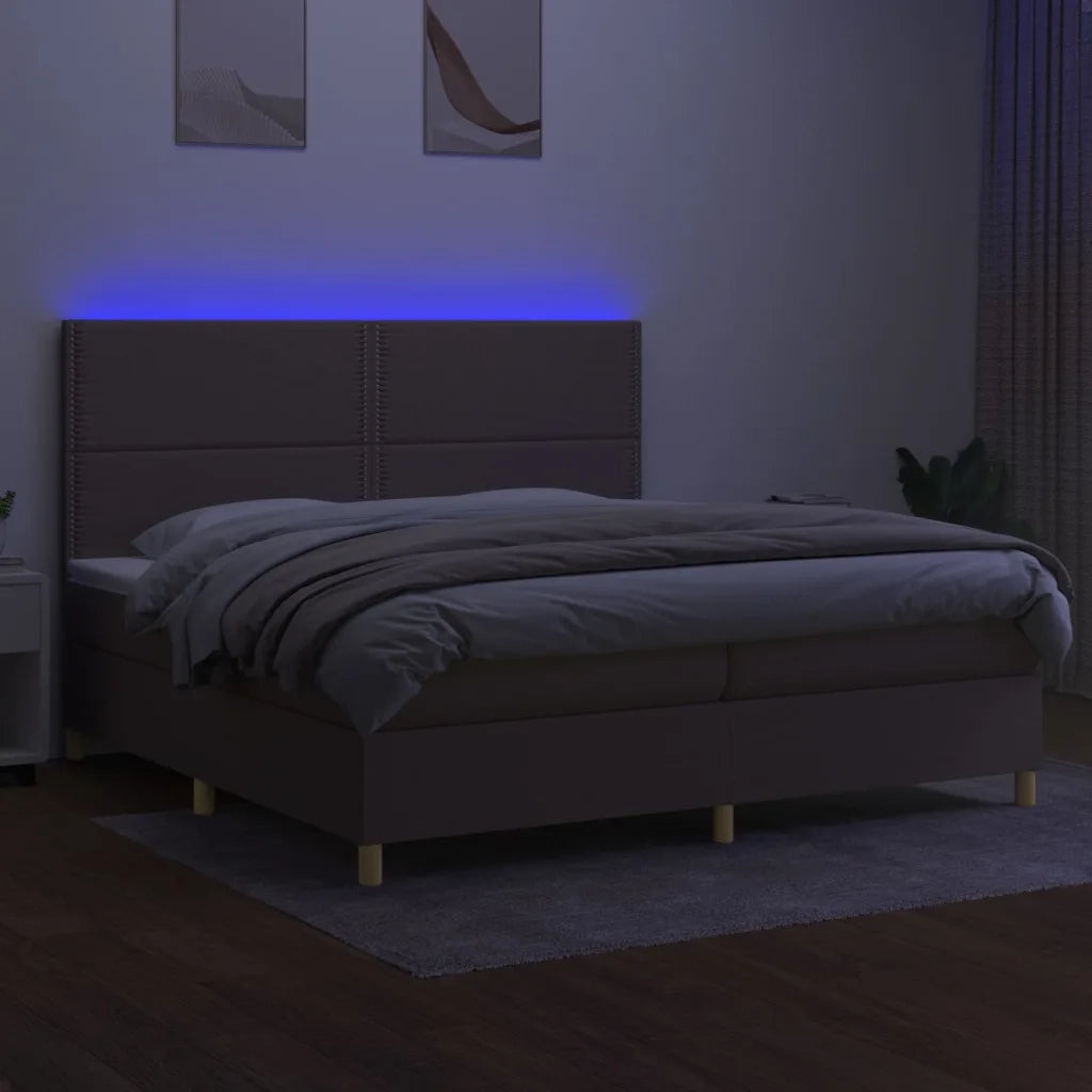 Letto a Molle Materasso e LED tortora 200x200cm in Tessuto cod mxl 33660