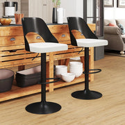 Set di 2 Sedie da Bar, Sedie Ergonomiche senza Braccioli ad Altezza Regolabile con Poggiapiedi, Base in Metallo, Anello di Gomma Antiscivolo, Schienale Avvolgente (Bianco+Nero)
