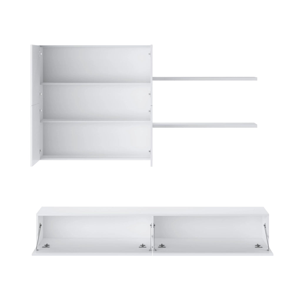 Parete Attrezzata Soggiorno Moderna Con Base TV Due Ante Pensile Quattro Ante E Due Mensole In Melaminico Facile Da Pulire Design Contemporaneo 200 X 194 X 40 Cm Bianco Effetto Legno