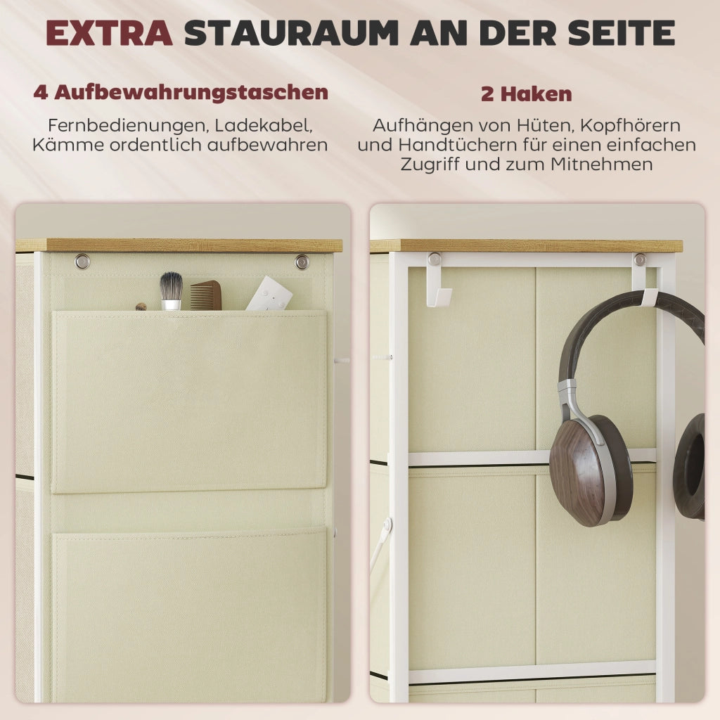 Cassettiera con 8 Cassetti in Tessuto, Struttura in Metallo, Superficie in Legno ¨C zephmum ¨C Beige