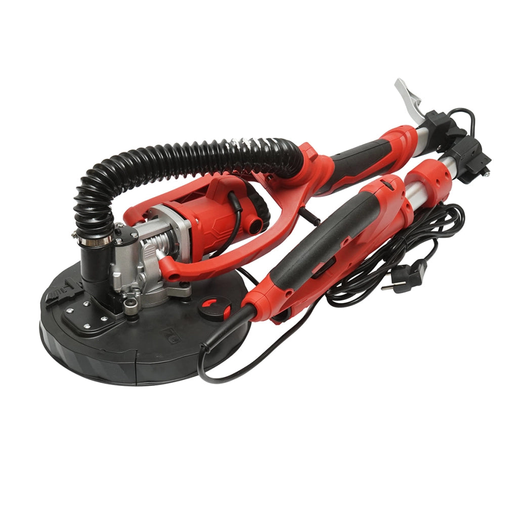 Levigatrice pieghevole a giraffa per pareti e soffitti con funzione di aspirazione, 710W, 220V, velocità 800-1800 giri/min, 2 testine rotonde/triangolari, illuminazione a LED, 12 dischi inclusi.
