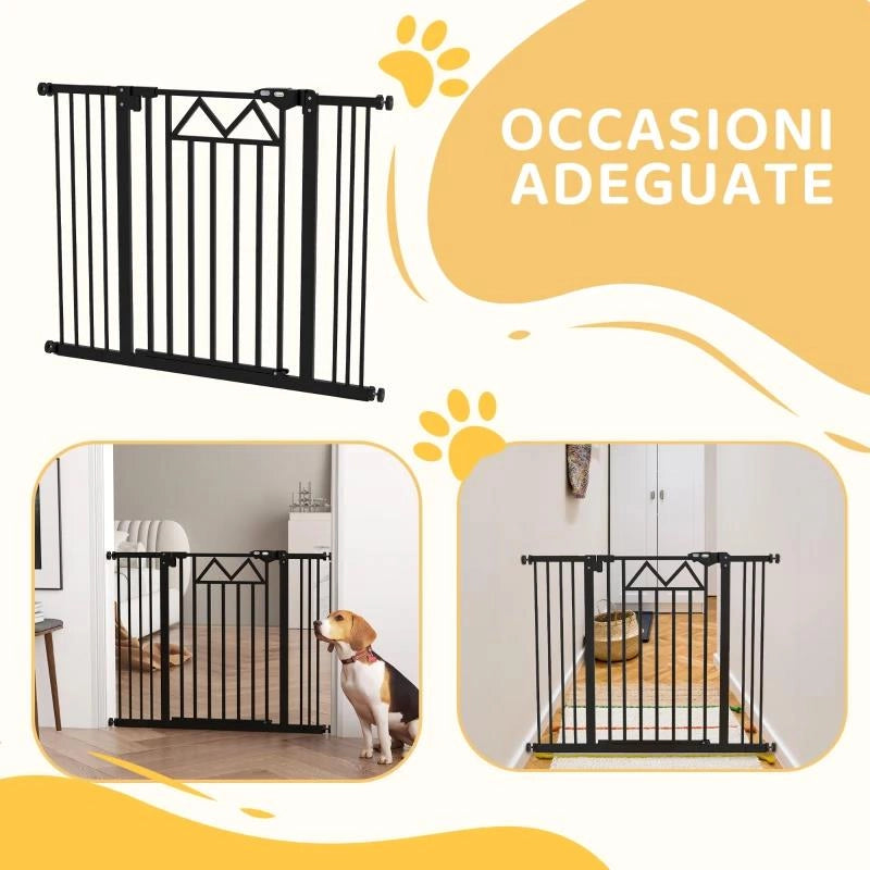 CANCELLETTO PER CANI CON 4 VITI REGOLABILI E NASTRO ADESIVO, IN METALLO E PLASTICA, 74-100X76 CM, NERO