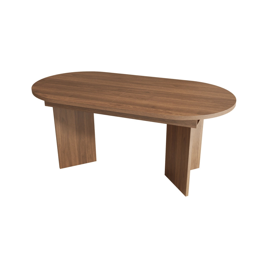 Tavolo da pranzo allungabile 120/160 × 80 cm in MDF color noce, per 4–8 persone, con angoli arrotondati