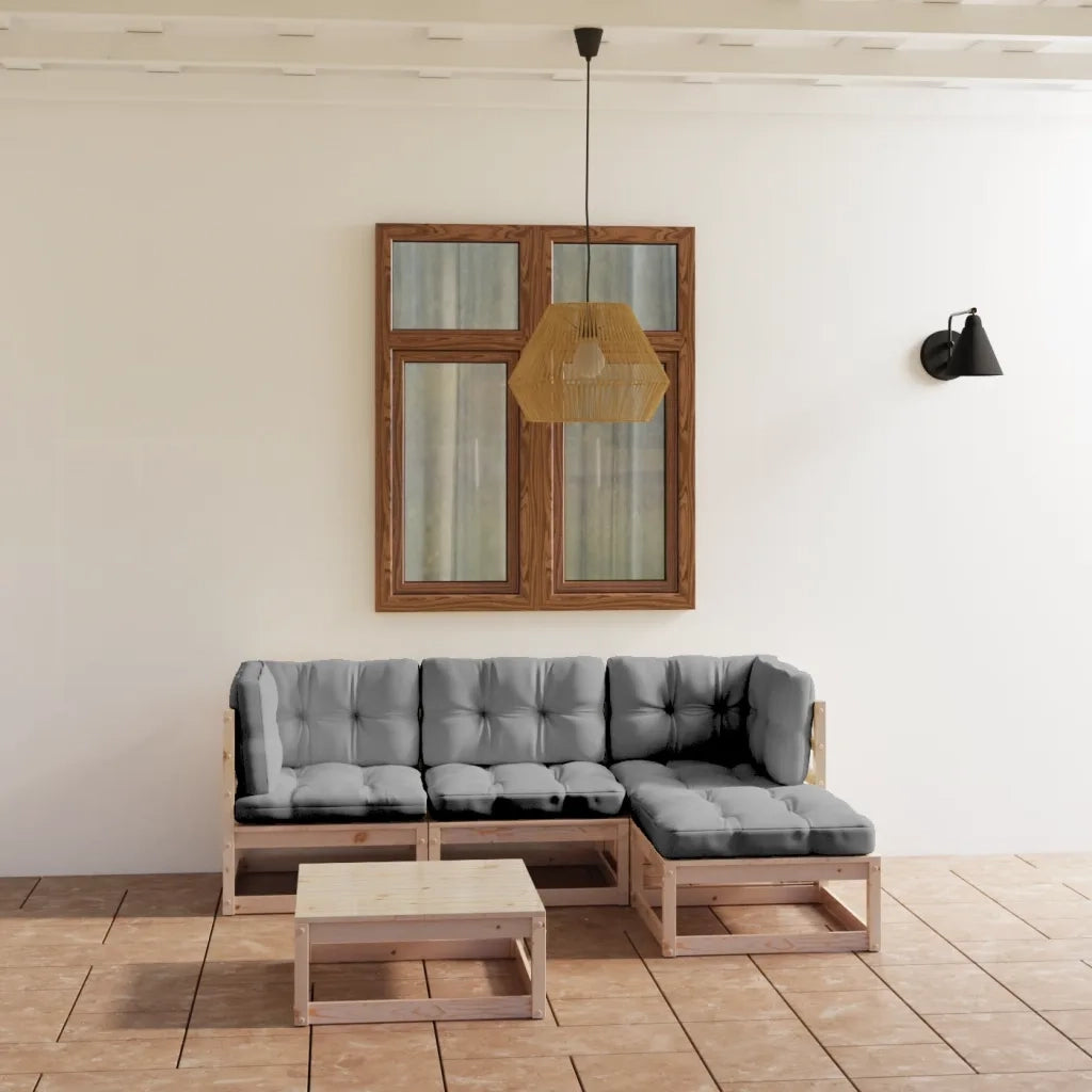 Set Divani da Giardino 5 pz | Set Salotto da Giardino con Cuscini Legno Massello di Pino