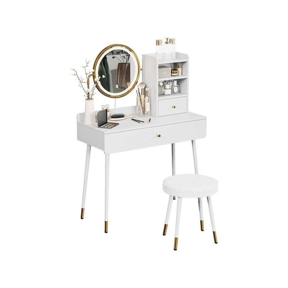 Vicco Tavolo da toeletta Bianco 90 cm con specchio LED e sgabello