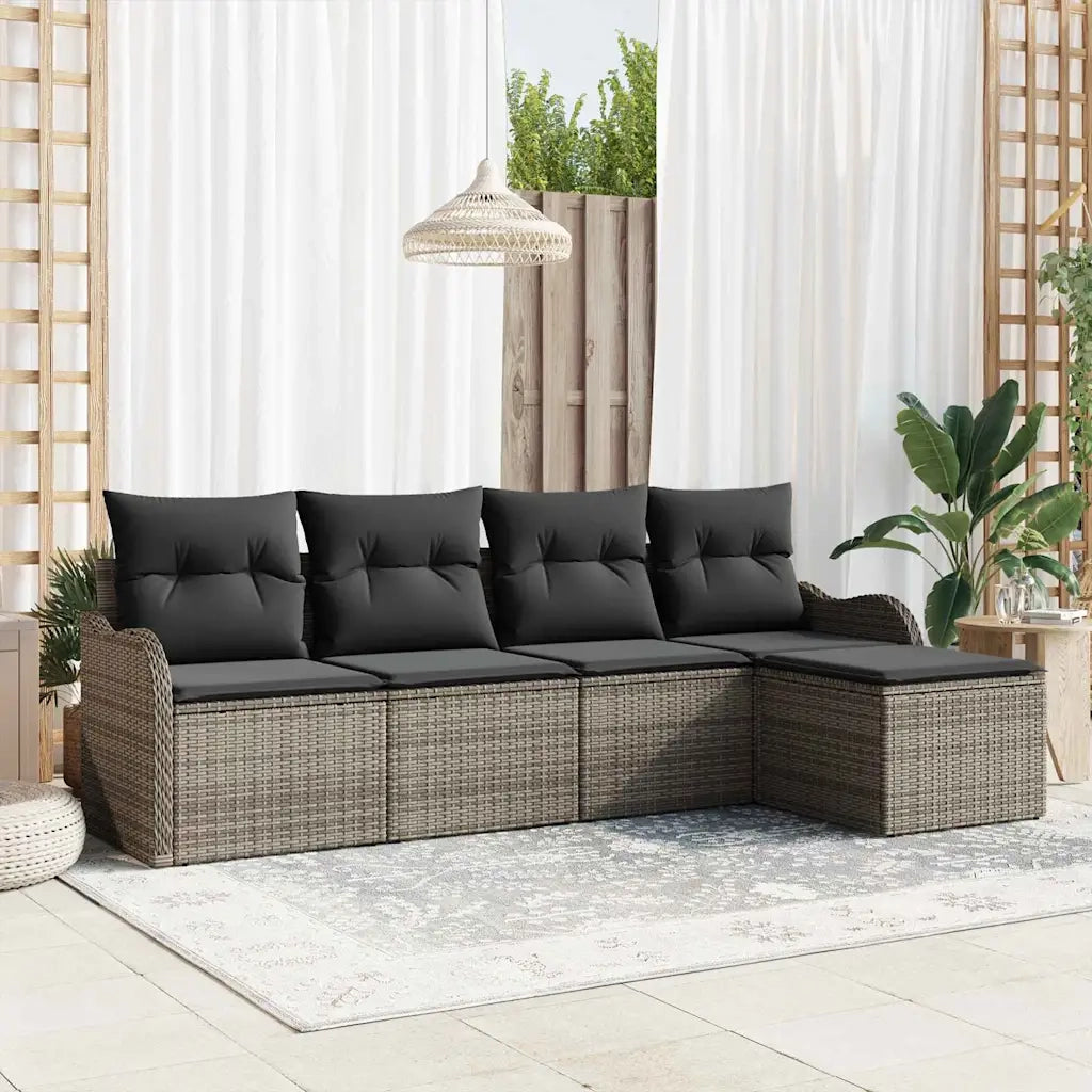 Set Divano da Giardino con cuscino 5 pcs Grigio Poly Rattan 3354328