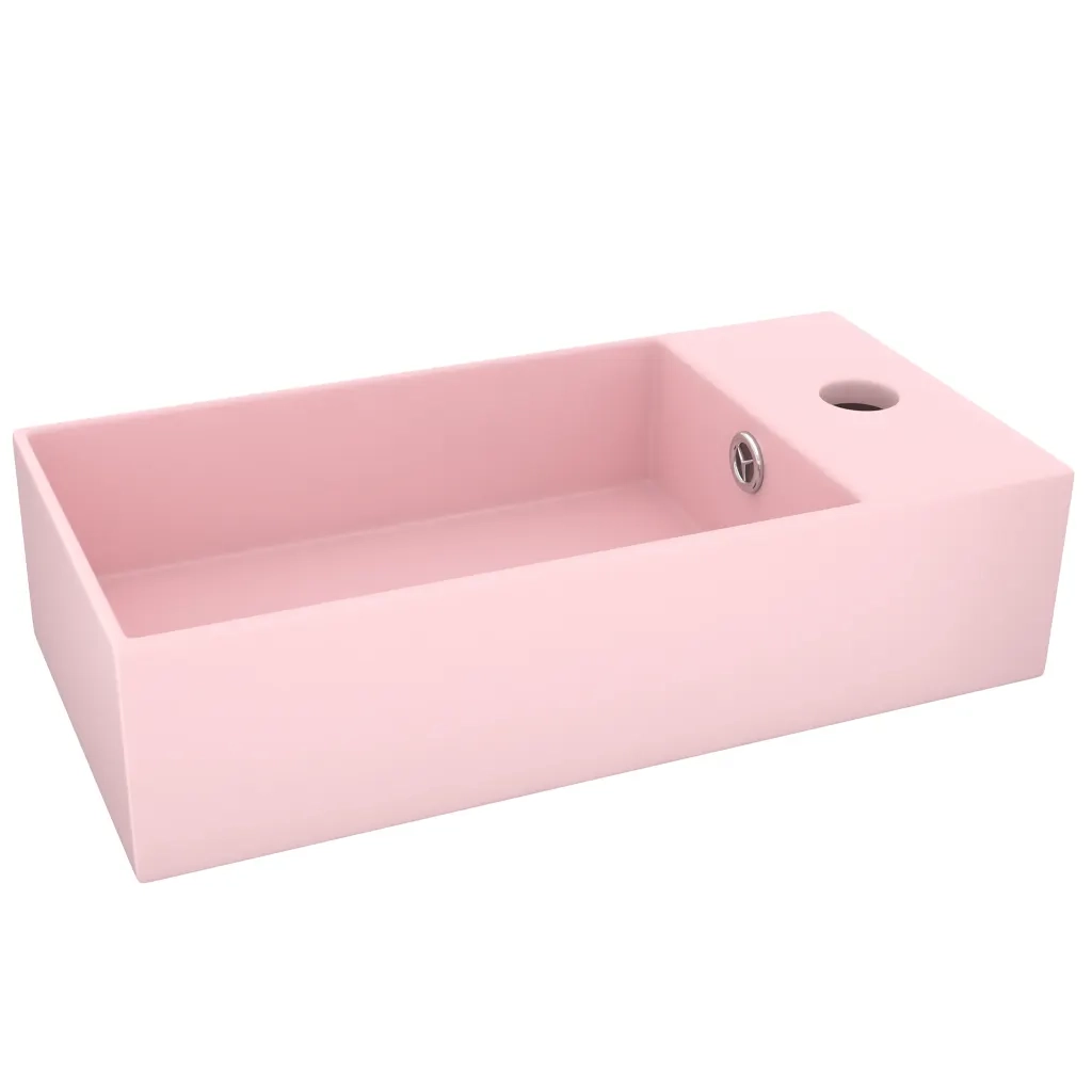 Lavandino con Troppopieno-Lavabo-Lavello in Ceramica Rosa Opaco