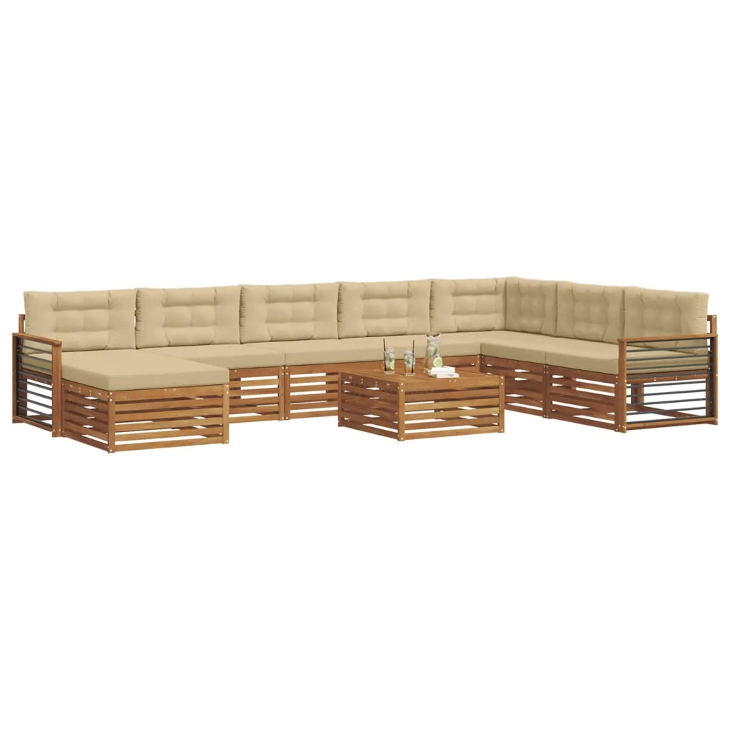 Set di divani da esterno con cuscino 9 pcs Naturale e Beige 3373993