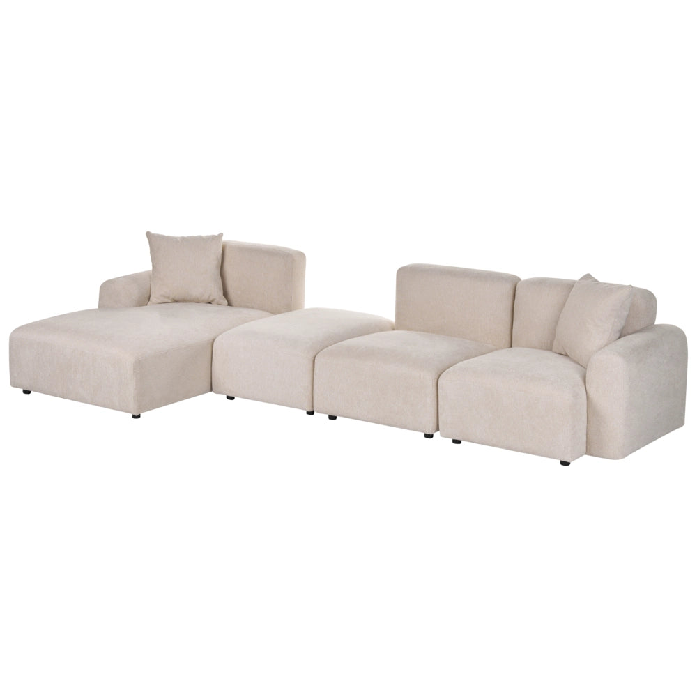 Divano modulare con poggiapiedi, rivestimento in tessuto idrorepellente, 3 posti, divano angolare, salotto moderno lato destro beige chiaro