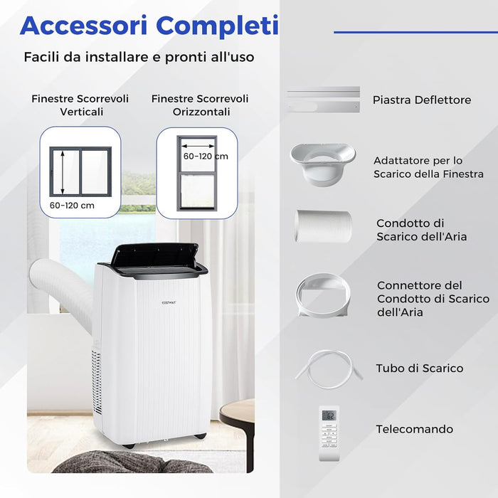 Condizionatore Portatile Caldo e Freddo, 14000BTU/4kW, 6 in 1 Con Raffreddamento, Riscaldamento, Ventola, Deumidificazione, Modalità Notturna e WiFi, 24H Timer, R290 (14000BTU|65m²) [Classe di efficienza energetica A]