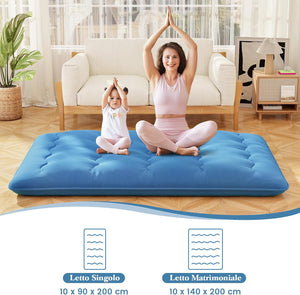 Materasso Futon Pieghevole, Materasso Portatile con Sacca da Trasporto per Camping, Materasso da Terra con Copertura Lavabile (200 x 140 cm, Blu)