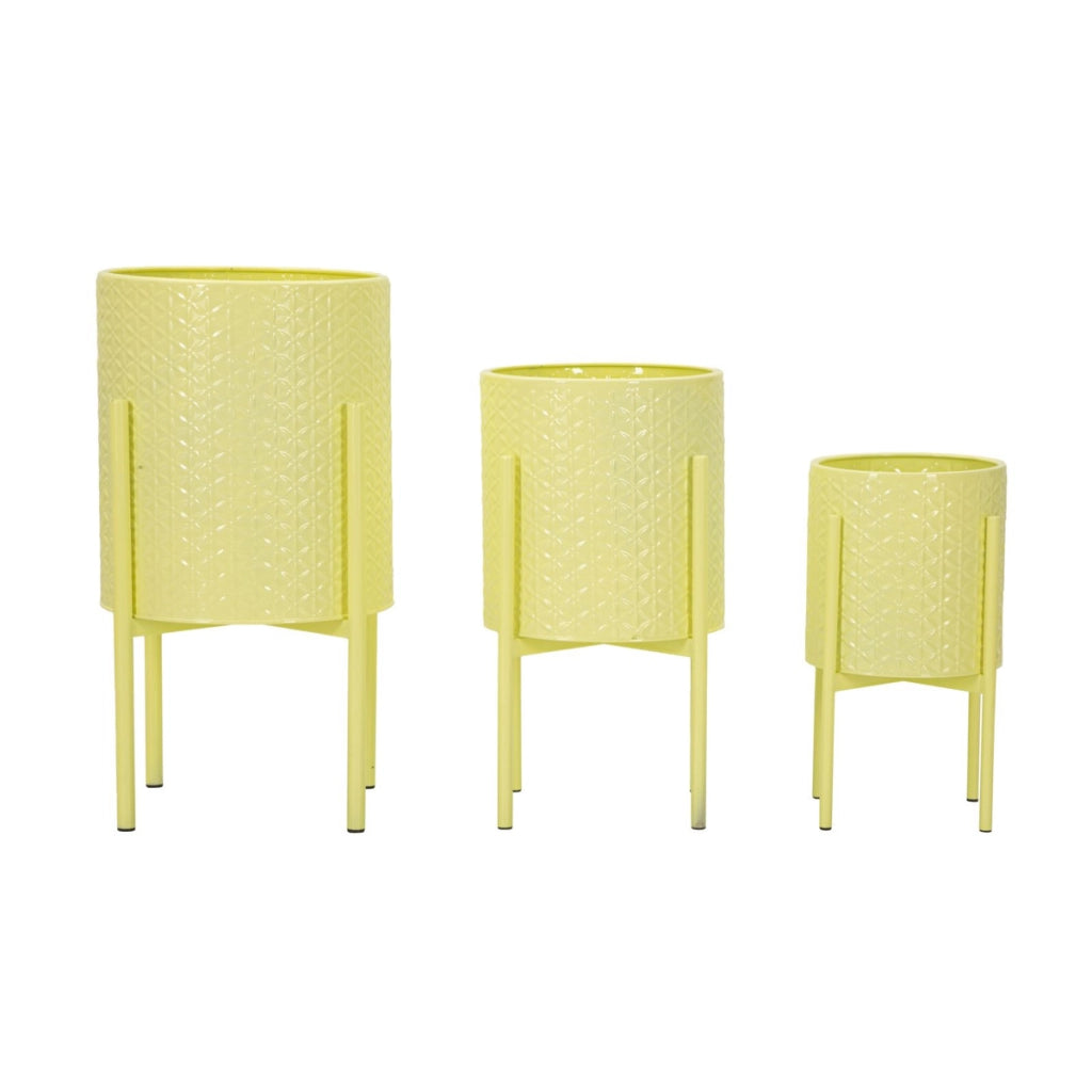Set di 3 Vasi per Piante VKH424, Giallo, Metallo, 36x36x56,5 cm