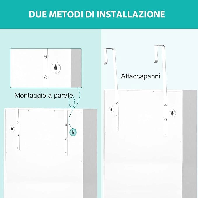 Armadietto per Gioielli con Specchio a Figura Intera LED, Armadio Multiuso con 4 Cassetti 4 Mensole, Organizer Portagioie per Camera da Letto e Cabina Armadio (Bianco)