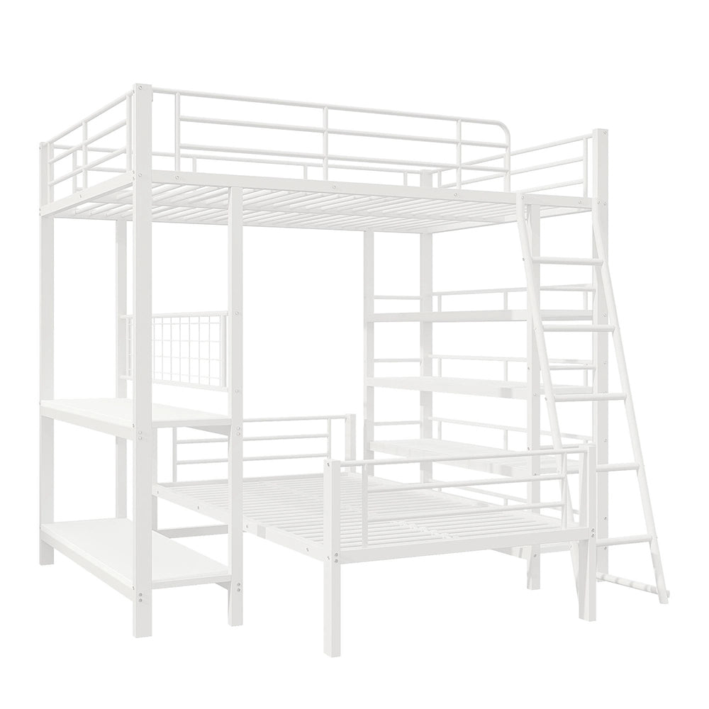 Letto mezzanino metallico 140x200cm - Xylo - bianco, ripiani integrati
