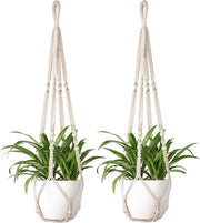 Cesto appeso in macramé per interni ed esterni, cesto appeso di cotone, corda con perle ..., avorio