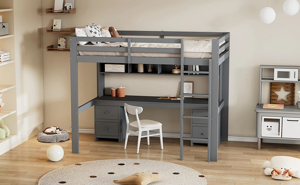 LETTO A SOPPALCO 90 x 200 cm con scrivania, cassetti, grigio