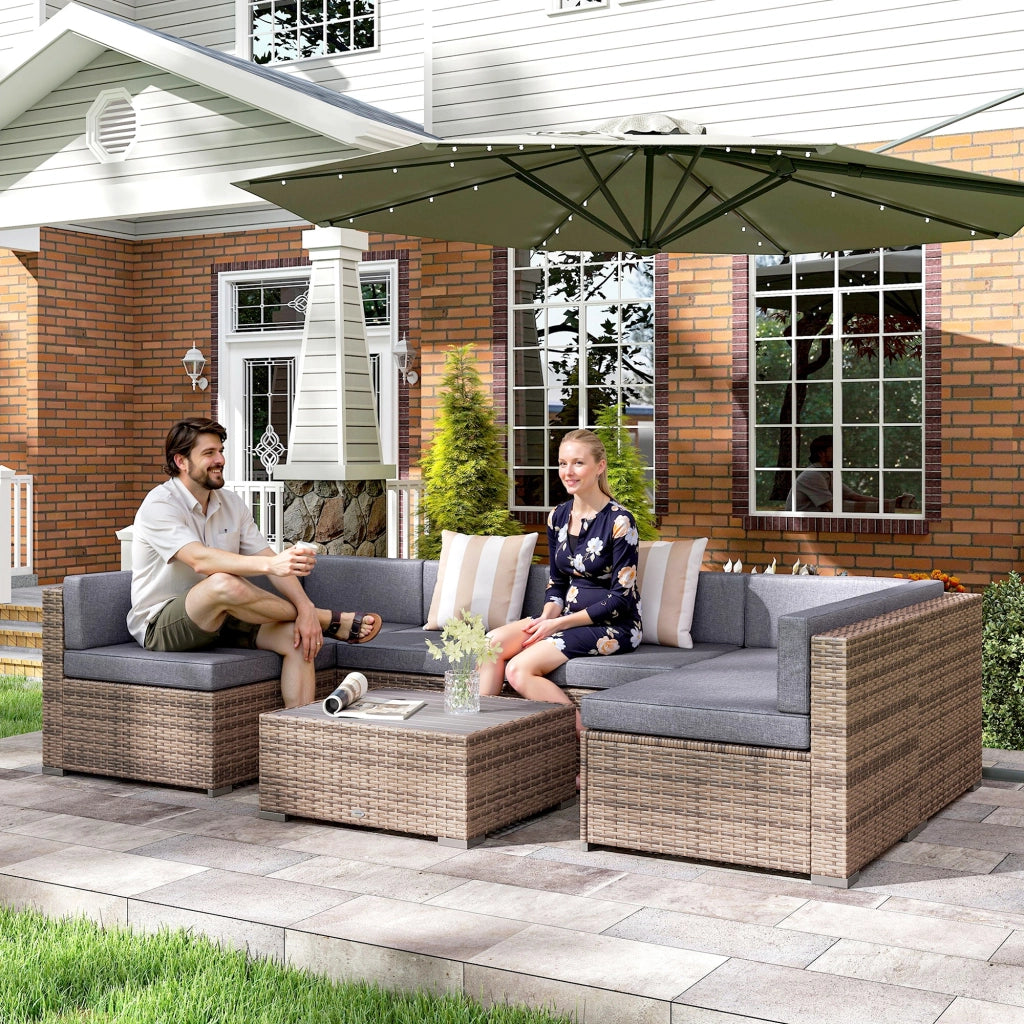 Set Salotto Giardino 7 Pezzi con Divano Modulabile e Tavolino ¨C zephmum ¨C Grigio, Polyrattan