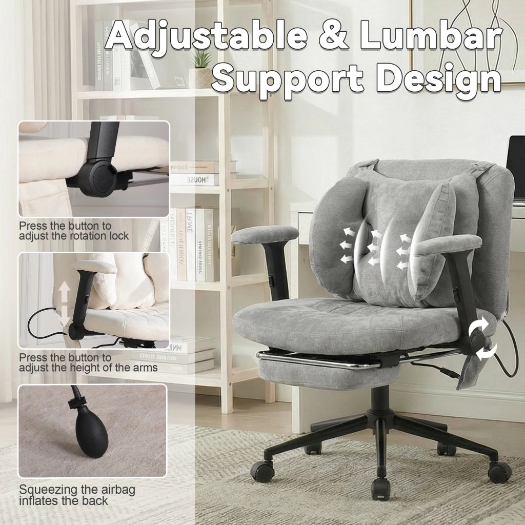 Sedia da ufficio girevole con altezza regolabile e supporto lombare gonfiabile in tessuto grigio