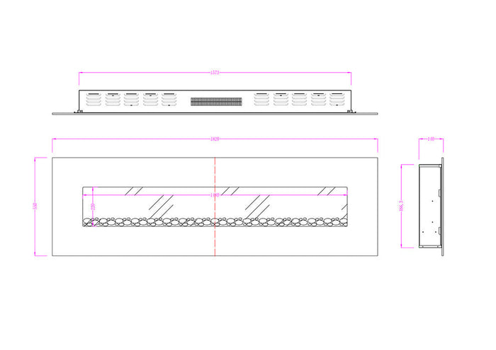 Camino Elettrico da Parete 55x182,2x14 cm Effetto Fiamma 1500W Elit