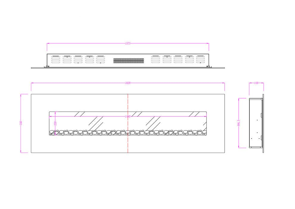Camino Elettrico da Parete 55x182,2x14 cm Effetto Fiamma 1500W Elit