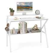 Scrivania salvaspazio per computer con supporto per monitor, Scrivania versatile con struttura metallica a forma di R Bianco-Scrivanie