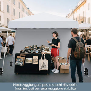 Gazebo Pop-up da Esterno 3 x 3 m, Gezebo Pieghevole con 1 Parete Laterale, Zaino Portatile e 4 Picchetti, Tendone Impermeabile e Resistente per Campeggio e Feste (Bianco)