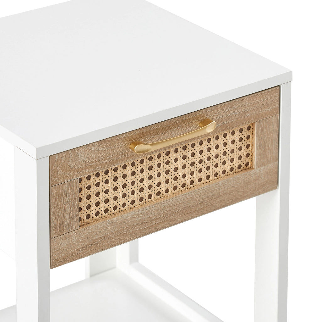 Comodino moderno in rattan bianco con cassetto H55xL40xP40 cm