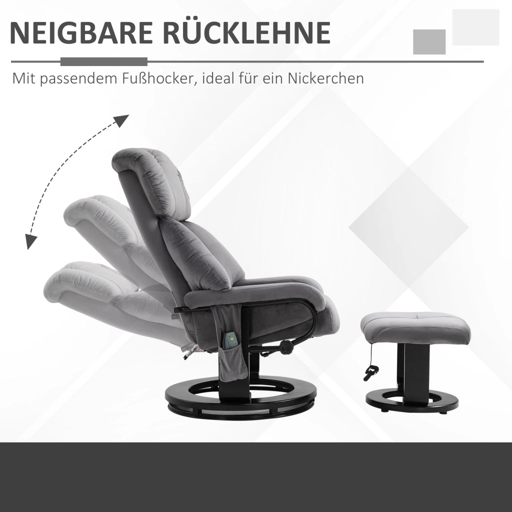 Poltrona Relax Massaggiante Girevole con Poggiapiedi ¨C zephmum ¨C Grigio, Velluto