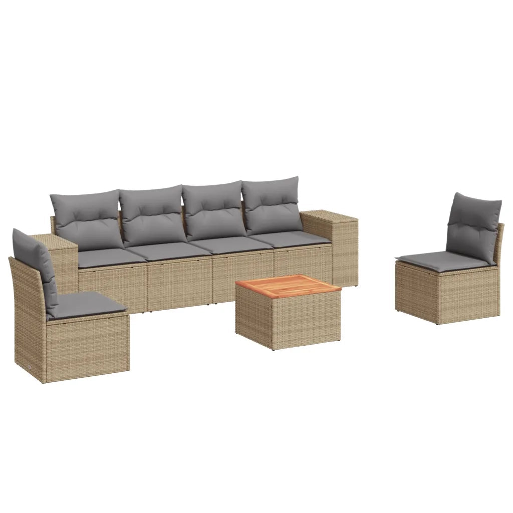Set Divani da Giardino 7 pz con Cuscini Beige in Polyrattan 3225394