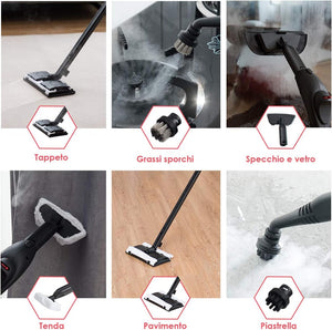2000W Pulitore a Vapore con 19 Accessori e Serbatoio da 1,5L, Vapore per Tappeti, per Pulizie Profonde Pavimenti Finestre e Macchine (rosso)