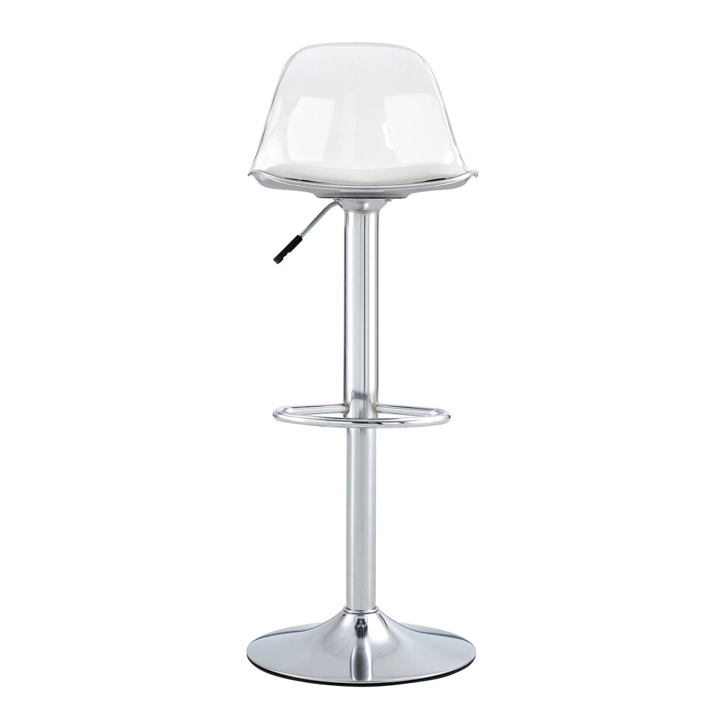 Set di 2 sgabelli da bar girevoli; regolabili in altezza; in metallo e plastica; bianco e argento