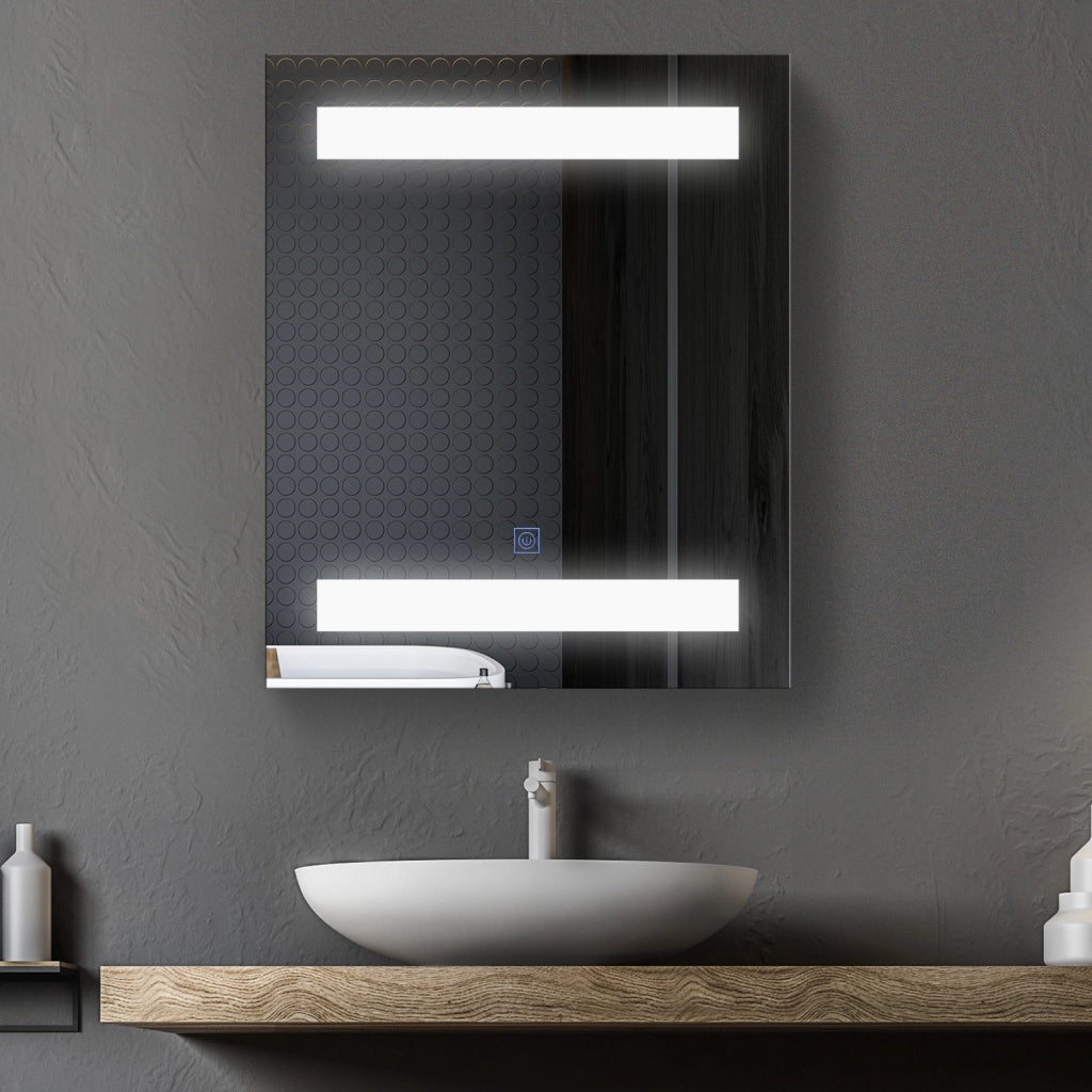 EasyComfort Armadietto Pensile da Bagno con 1 Anta, Specchio e Luci a LED | 2 Ripiani Interni | MDF Bianco (60 x 50 x 15cm)