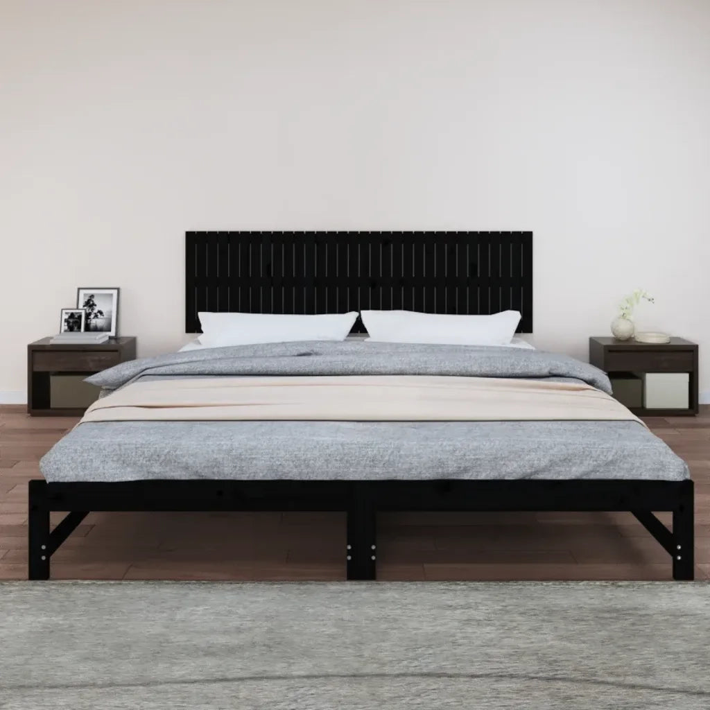 Testiera | Testata da Parete Nera 204x3x60 cm in Legno Massello di Pino