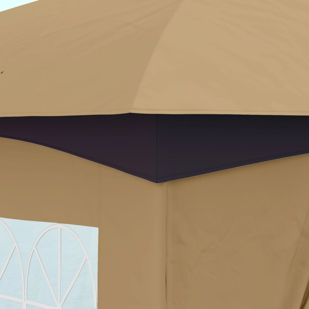 Padiglione circa 3.4x3.4 m idropellente Gazebo da giardino con 4 pannelli laterali doppio tetto tenda da festa con protezione UV Tenda da giardino con struttura in metallo zincato per il giardino beige