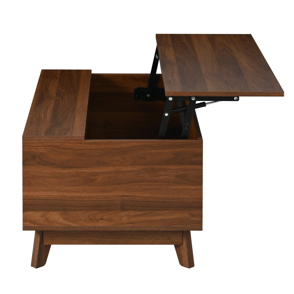 Tavolino basso con piano sollevabile e porta a persiana scorrevole per soggiorno in MDF noce 90 × 55 × 57,5 cm