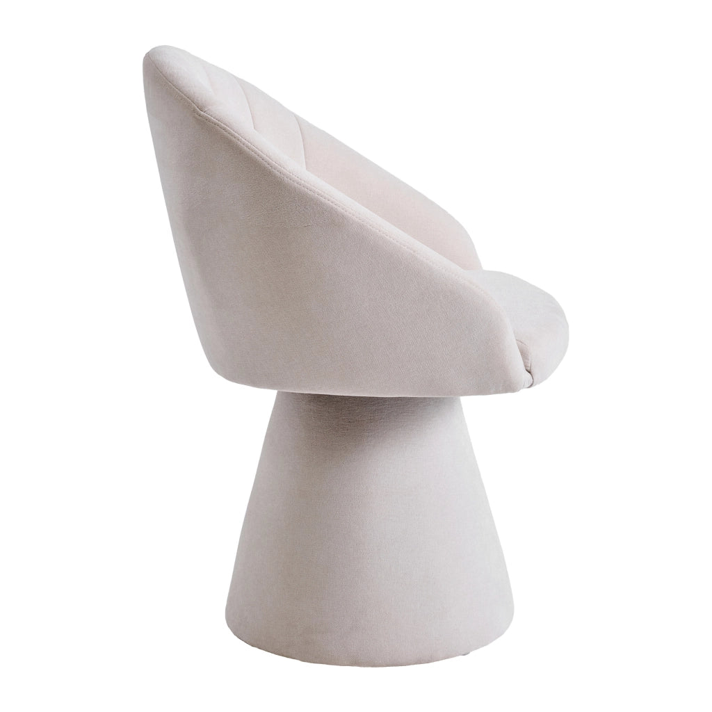 Chaise girevole 360° in tessuto chenille con schienale ergonomico, braccioli integrati e base stabile in legno beige
