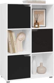 Libreria Armadio a 6 Cubi con Ante Mensola di Legno Portadocumenti Scaffale per Casa e Ufficio Porta Libri CD, Bianco+ Nero, SK001wsz