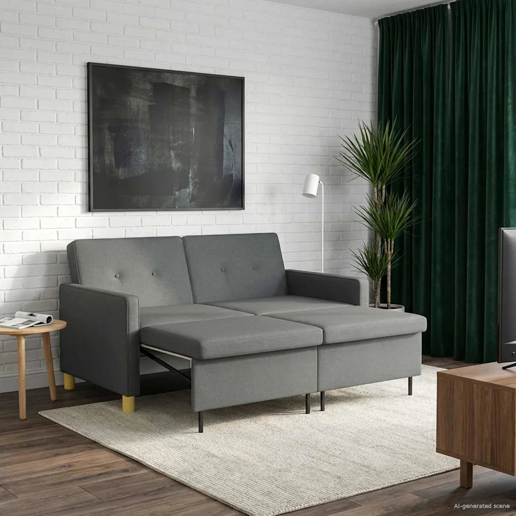 Divano Letto Estraibile Grigio Scuro Tessuto 42033339