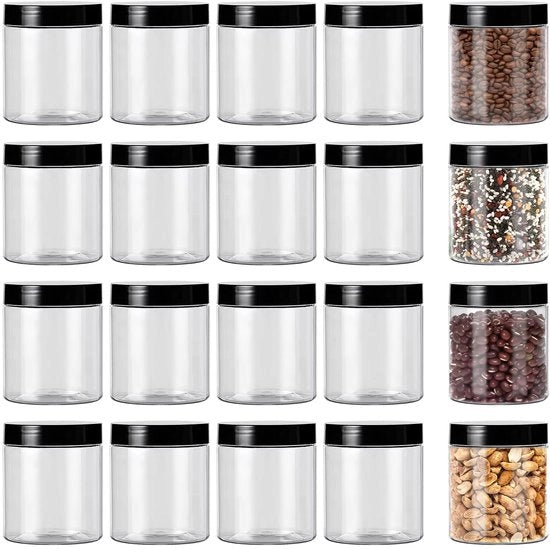 Set di scatole per magazzino trasparenti, 20 pezzi, contenitore per magazzino 120 ml, scatole di plastica, contenitori per magazzino con coperchio, set di scatole per magazzino per spezie, cereali, caramelle.