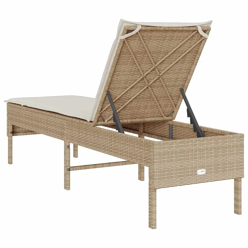 Lettino Prendisole | Sdraio da giardino | Lettino da sole con Cuscini Beige 55x200x44 cm in Polyrattan