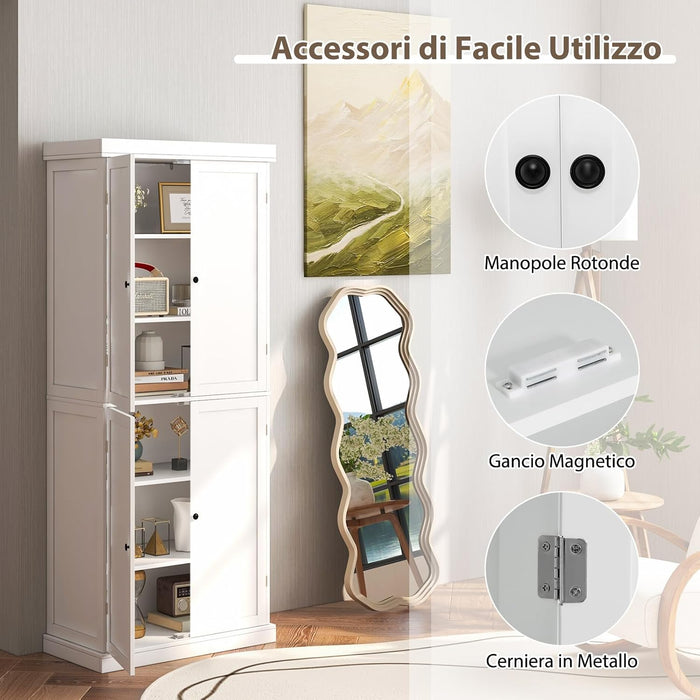 Credenza da Cucina, Mobile da Cucina Moderno con 6 Ripiani, 2 Ripiani Regolabili, per Cucina, Sala da Pranzo e Soggiorno, 76 x 40 x 184,5 cm