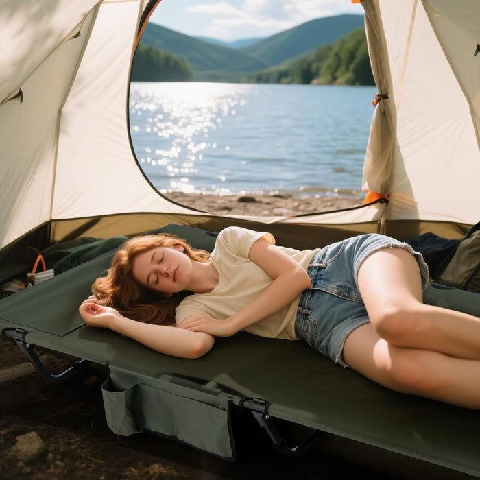 Brandina da Campeggio, Letto Pieghevole e Portatile con Tasca Laterale e Borsa da Trasporto, Lettino con Struttura in Metallo per Viaggio e Spiaggia, Portata 150 kg