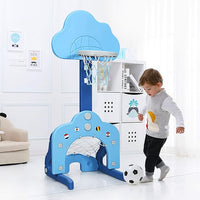 Basket per Bambini Centro attività Multifunzione - Palla Canestro, Calcio e Golf, Mazza da Golf e Palle incluese, per Bambini, Altezza Regolabile (Nuvola Azzurra)