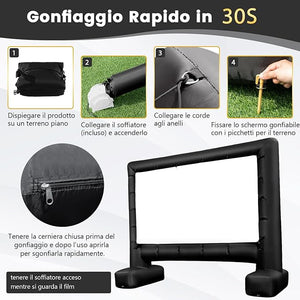 Schermo Proiettore Gonfiabile 16:9, Schermo Gonfiabile per Esterni con Soffiatore, Schermi di Proiezione con Borsa per Trasporto e Picchetti, 257 x 144 CM (Modello 1)