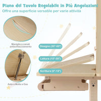 Scrivania per Bambini 3+ Anni, Tavolo da Studio Regolabile in Altezza con Libreria e Cassetto, Piano Inclinabile, Mensole, Leggio e Portapenne, Scrivania per Studiare (Blu)